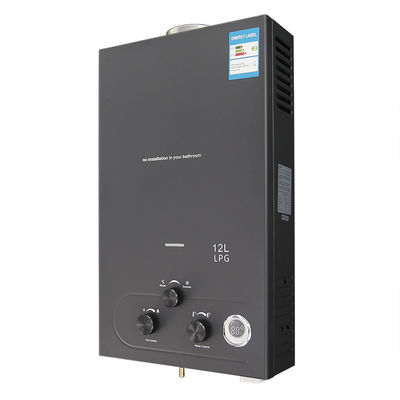 ห้องอาบน้ํา เครื่องทําน้ําอุ่นแก๊ส 12L 24KW ทนต่อการกัดกร่อน สีดํา